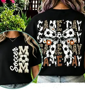 Soccer Mom, Game Day Coquette Bow, Leopard Print Soccer Ball, Trendy Back Print Shirt