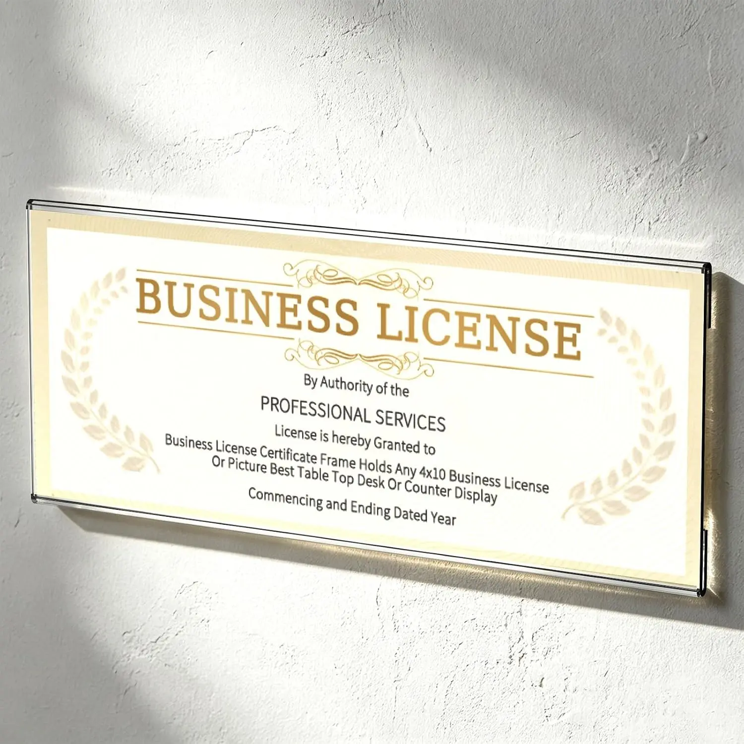 Business License Frame,1 pcs Acrylic Clear Certificate Holder for 4x9 Business License Certificate Desk/Table Top Display, 4x10 Inch (Wall-mounted)