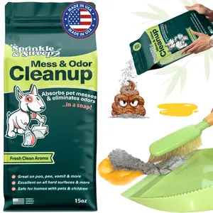#1 Pet Mess & Odor Cleanup Powder - Non-Toxic Dog and Cat Accident Absorbent - Quick Pet Cleaner with Fresh Aroma - Made in USA - Sprinkle & Sweep Fast Puppy Mess Cleaning for Urine Vomit Hairballs Poo Feces