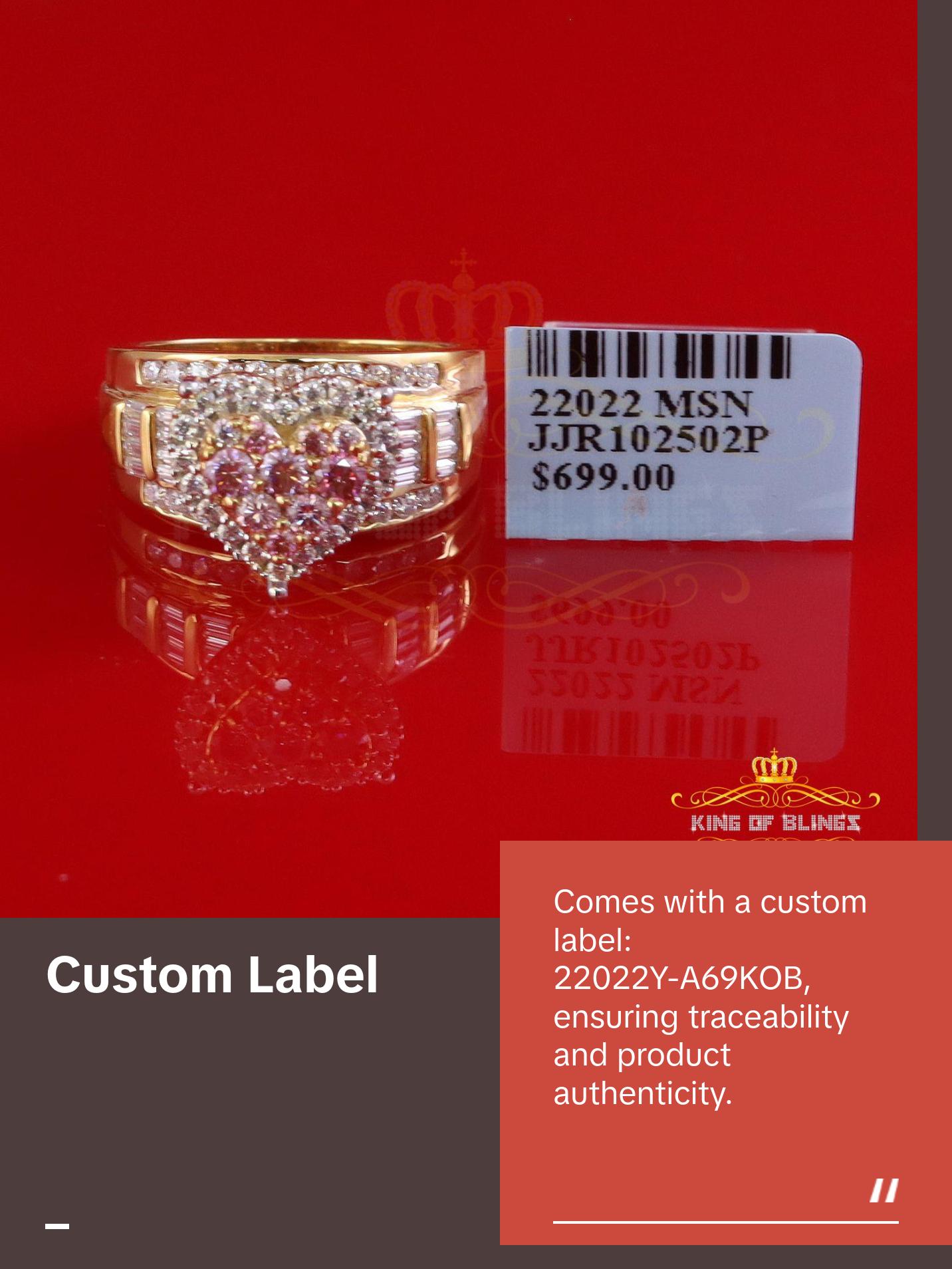 King of Bling's Womens 1.50ct 925 Silver VVS D Pink Moissanite Yellow Cinderella HEART Ring SZ 8