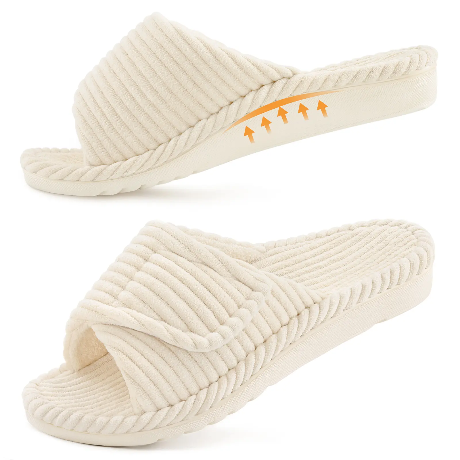 【Litfun】Unisex Orthopedic Arch Support Footwear - Open Toe Slippers with Adjustable Velcro Strap, Cushioned Footbed, Soft Fit, Fabric Upper for All Season Everyday Indoor Wear