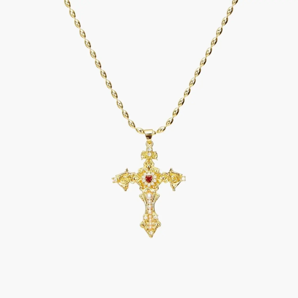 en route 18K Gold Plated Gold Aphrodite’s Song Necklace, Statement Cross Pendant with Goddess-Inspired Design, Perfect for Layered Styling & Coordinated Sets