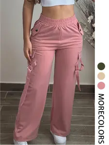 Women's Plain Flap Pocket Cargo Pants, Casual Streetwear Trousers for Daily Wear, Ladies Bottoms for Summer, Casual Sporty Trousers