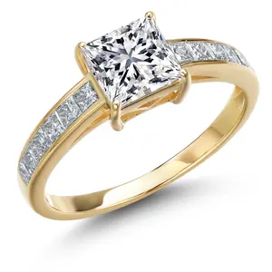 Gem Stone King 2.00 Cttw Princess Cut Lab Grown Diamond Engagement Ring For Women | 14K Yellow Gold | IGI Certified | Center Diamond 1.30 Ct | D-E Color | VS1-VS2 | Wedding Anniversary Ring