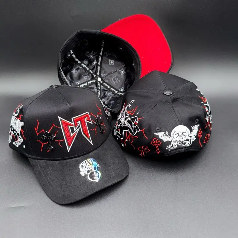 Gorra CT Alv Chava Hats - Black & Red Snapback with Skull & Cross Design for Men and Women