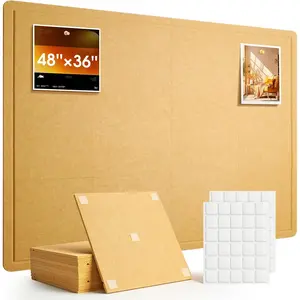 Bulletin Board, 48 x 36 inches Cork Board Alternative, 12 Pack Felt Pin Boards for Walls  Office Decor, Classroom with 60 Adhesive Tabs Longan Yellow