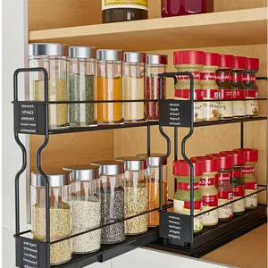 Heavy Duty 2 Tier Drawer Organizer Spice Rack with Label Slots for Kitchen Cabinet