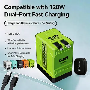 [US warehouse]2026 2 Pack W&O 4-in-1 120W GaNFast Phone Charger, Retractable 35in Type-C & Lightning Cable, Usb c Lightning Eight-level protection, High-Speed Transfer, Foldable Design, portable charger, All Devices compatible/All Smartphones