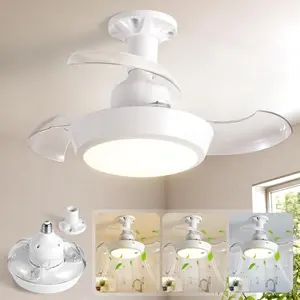 Socket Fan Light with Remote Control, Decorative Lighting, E27 Socket Retractable Ceiling Fan Light, Ultra-Quiet DC Motor, Dimmable LED, Invisible Blades, Flush Mount