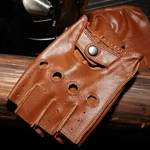 High-quality breathable non-slip leather half-finger fingerless gloves for men, black camel, ideal for fitness and driving