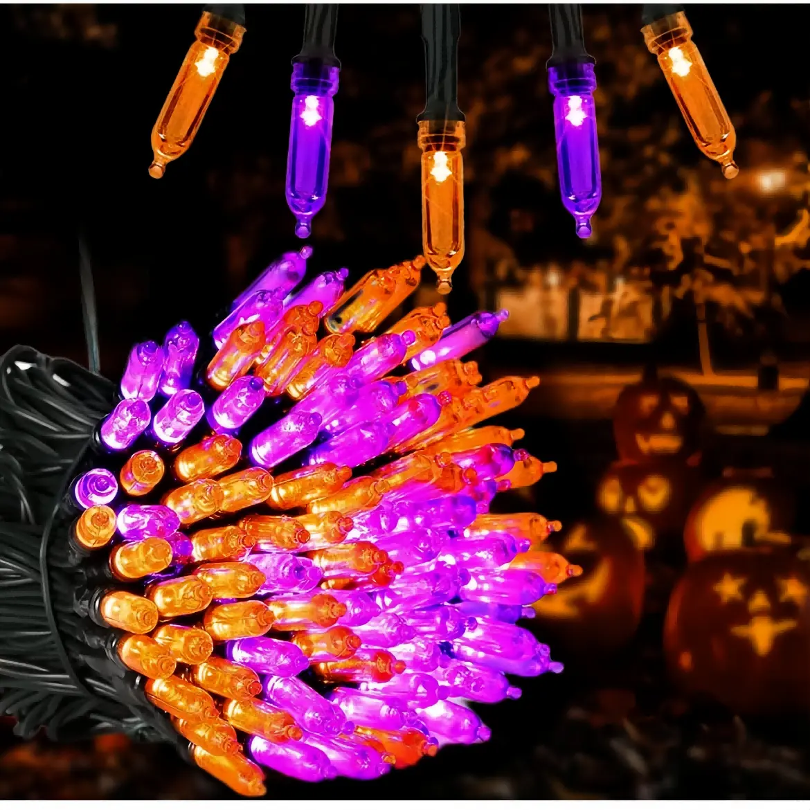 Halloween Aesthetic Creepy Style Decorative Lights - Orange & Purple Mix, 33ft 100LEDs, 8 Adjustable Modes, Outdoor Waterproof, for Patio Home Party Festive Decorations