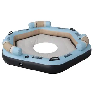 Maccabi Art Tahoe Sports Pad Inflatable Pool Lounge, 74.5 x 67.5 In Floating Social Island with Backrests, Cup Holders, Secure Grips, AirFlate Valve, Repair Patch, Heavy Duty PVC, Blue