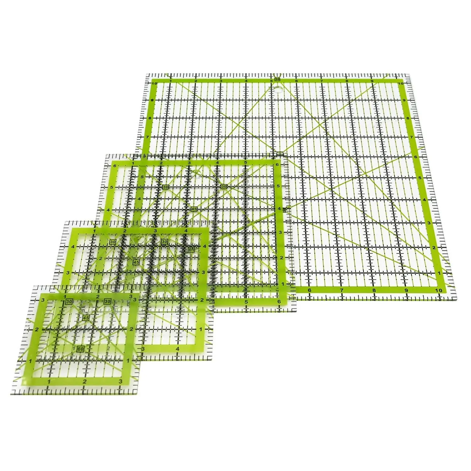 Quilting Rulers,Sewing Ruler,4 Piece Acrylic Square Quilting Templates,Clear Precision Ruler for Quilting Sewing,Tools Supplies Accessories Green(3.5"x3.5" 5"x5" 6.5"x6.5" 10.5"x10.5")