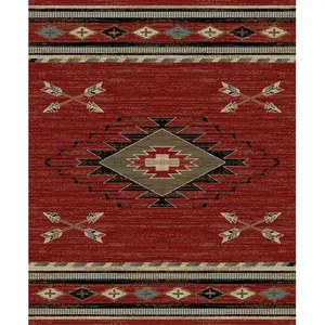 Arrowhead Mayberry Machine-Made Area Rug - 5ft3in x 7ft3in Red Polypropylene Home Decor Rug, Stain Resistant, Indoor-Use American Destination Lodge Motif Rustic Piece, Home Decor Rugs, Stain Resistant Rug