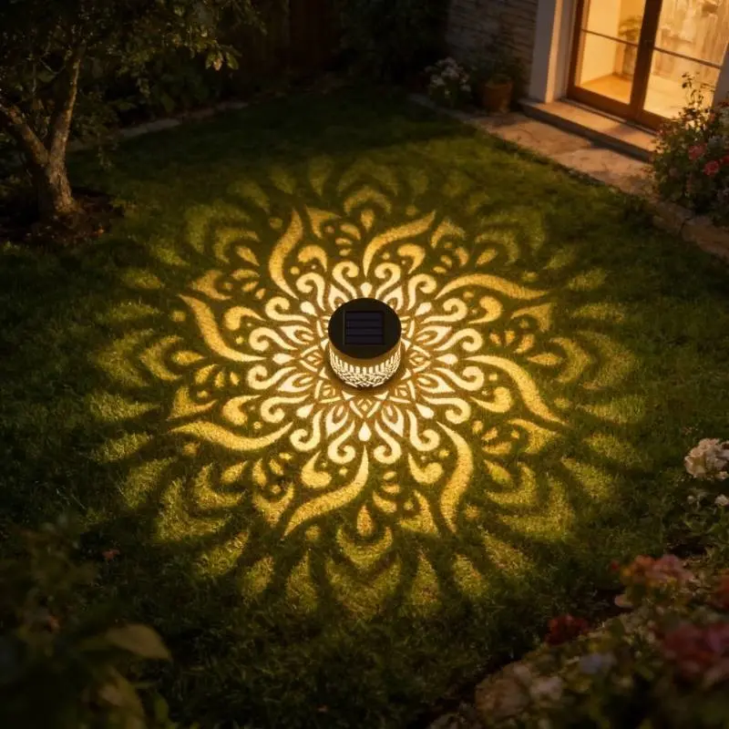 Solar Mandala Projector Light, Flower Wall Lamp, Decorative Lighting, Ip65, Led Outdoor Waterproof, Led Solar Powered, Ideal for Art Exhibitions, Bedroom Nightlight, Party Atmosphere, Holiday Gift, Solar Rechargeable Light, Led Atmosphere Lights