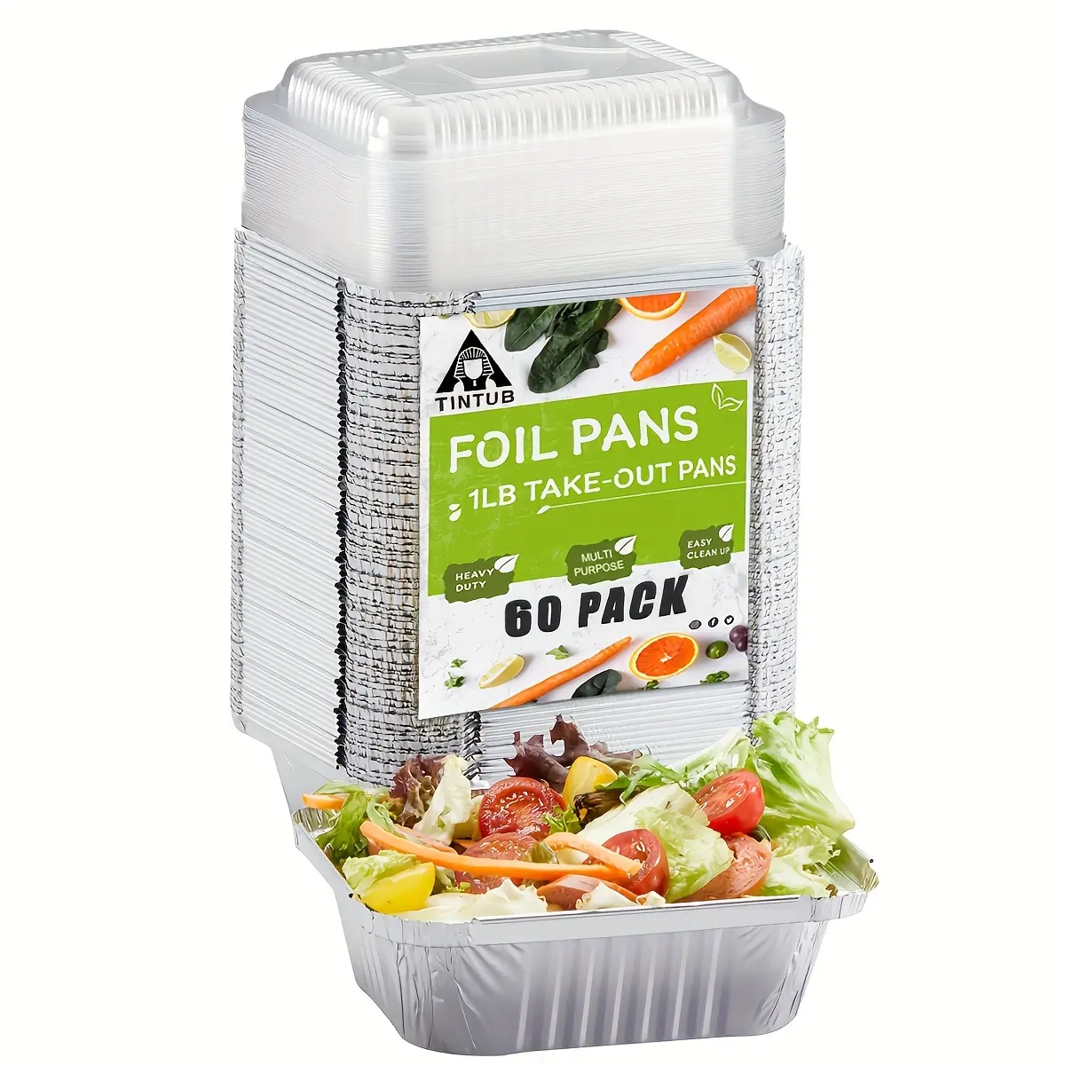 60 Pack 1 Lb Small Aluminum Pans with Lids Foil Pans + Clear Plastic Or Board Lids, Disposable Cookware, Takeout Trays with Lids - To Go Disposable Food Containers for Restaurants & Catering  Rectangular Foil Baking Pans Heavy Duty