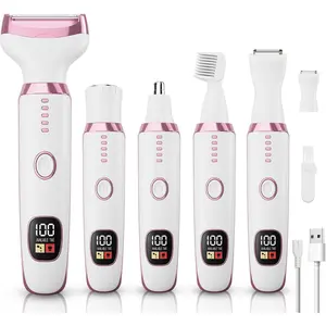 Electric Razor Shavers for Women 5 in 1 Electric Shaver for Women,Cordless Replaceable Facial Eyebrow Razors & Nose Hair Trimmer, Wet Dry Bikini Trimmer Pubic Hair Removal Gifts for Womens 3028A White Steel Comb Stainless Kit Peach Smooth