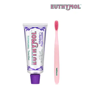 Euthymol Purple Whitening Duo Pink ver. (Toothpaste & Pink Whitening Toothbrush). Stain Removal in 2 Weeks, Visibly Brighter Teeth, Cavity Prevention, Fluoride Formulated