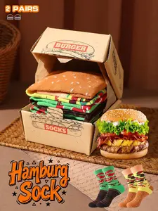 Creative Burger Packaging Knee High Socks, Casual Stylish Socks, Food-Imitating Design Gift Box, Unisex Soft Comfortable Socks, Perfect for Valentine's Day/Easter/Family Day All Seasons A Gift for Your Partner and Family