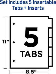 Avery Binder Dividers - 5-Tab Insertable Multicolor Big Tabs for Binders, 1 Set of Dividers (11109)
