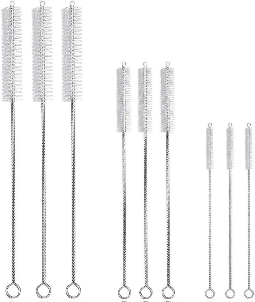 9-Piece Flexible Straw Cleaner Brush Kit - 3-Size Extra Long Pipe Cleaners with Durable Soft Bristles, Gently Clean Without Scratching, Minimal Fuzz, Dishwasher Safe for Baby Bottles, Sippy Cups, 3 Sizes