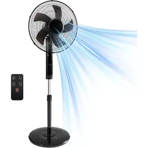 17 Inch Pedestal Standing Fan｜3 Speed+3 Breeze Mode｜Remote+15H Timer｜Adjust Height&Tilt｜80°Oscillation｜Quiet 56dB｜Tool-Free Assembly