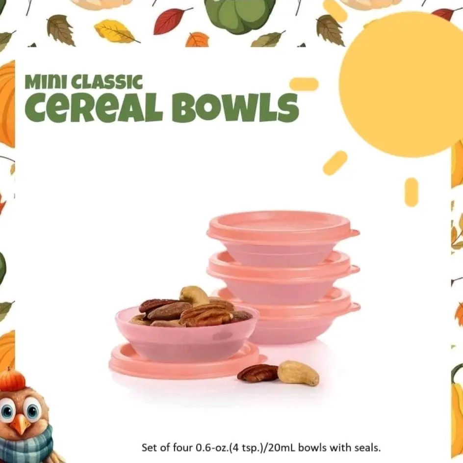 4 Mini classic 0.6 oz  cereal bowls Tupperware on the go lunch lunchbox