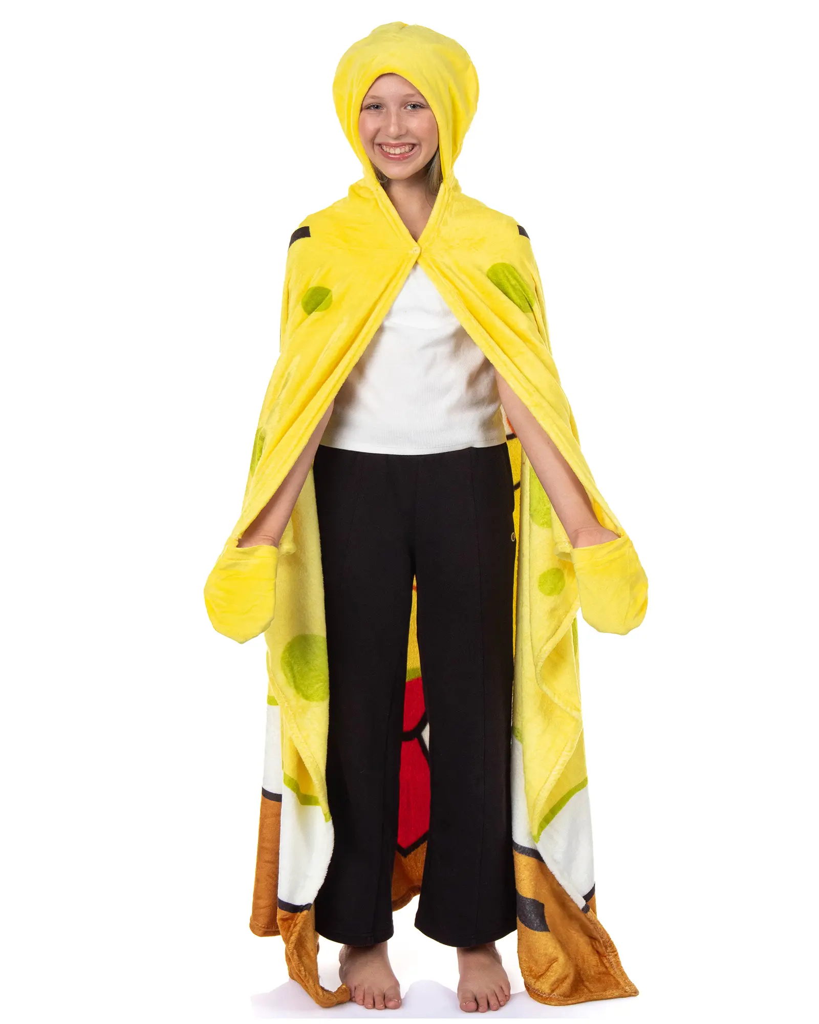 SpongeBob SquarePants Polyester Hooded Blanket for Adults - Attached Hood, Pockets, 50in x 60in, Playful Cartoon Character Travel Cozy Layer