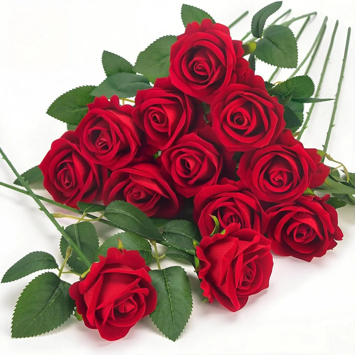 50 /100/200/500Pcs White Roses Artificial Flowers, Real Touch Velvet Roses Bouquet Fake Flowers Bulk, Artificial Roses with Long Stems for Birthday Gift Women Mom DIY Bridal Wedding Centerpiece Decorations