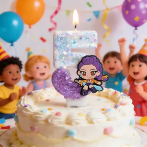 Cute Cartoon Number Candles 0-9 | White and purple Glitter Cake Decor Toppers for Kids Birthday Party Cake Decoration