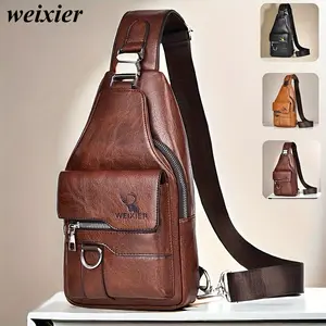 weixier crossbody bag for men and women, durable PU leather, large capacity, multi-compartment, with wallet, casual lightweight shoulder bag, daily, hiking, travel multi-purpose small backpack