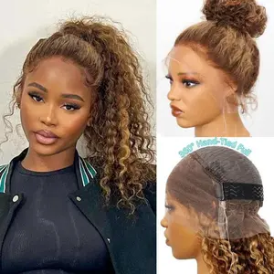 Ashimary Invisi-Strap 360 Skin Lace Wig P4/27 Highlight Ombre / Chocolate Brown / 3 Tones Ombre Color Wig Water Wave Body Wave Glueless Human Hair Pre Plucked