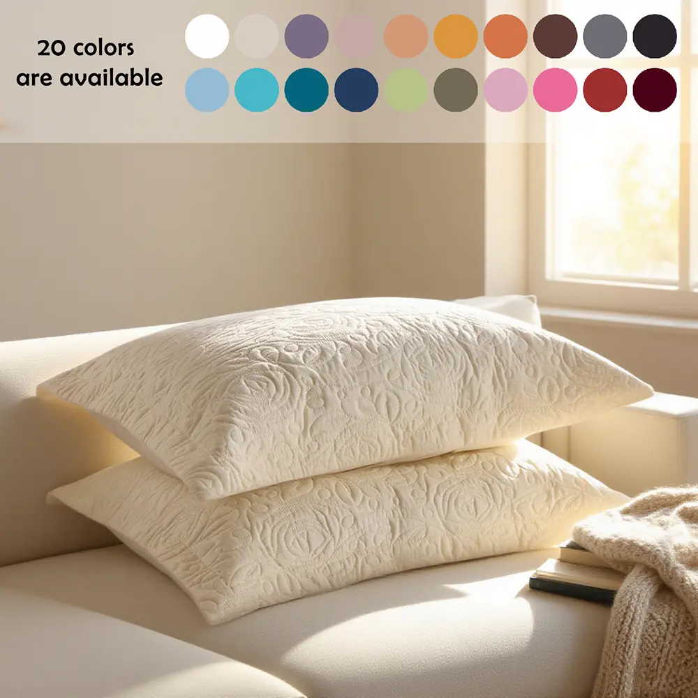 2 Pieces Floral Embroidery Quilted Pillow Shams - Envelope Design, Breathable Pillowcase for Bedroom Decor