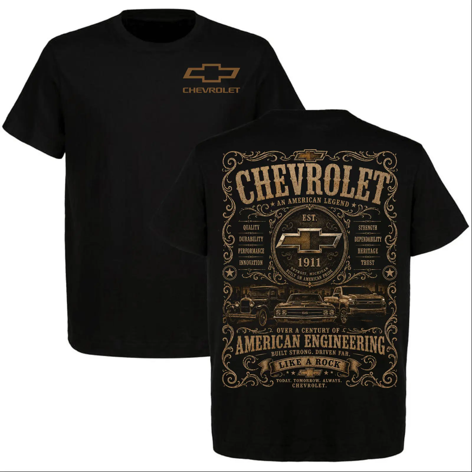 Chevrolet Chevy American Legend Shirt, Vintage 1911 Classic Car and Truck Graphic Tee, Front and Back Print Gift for Men