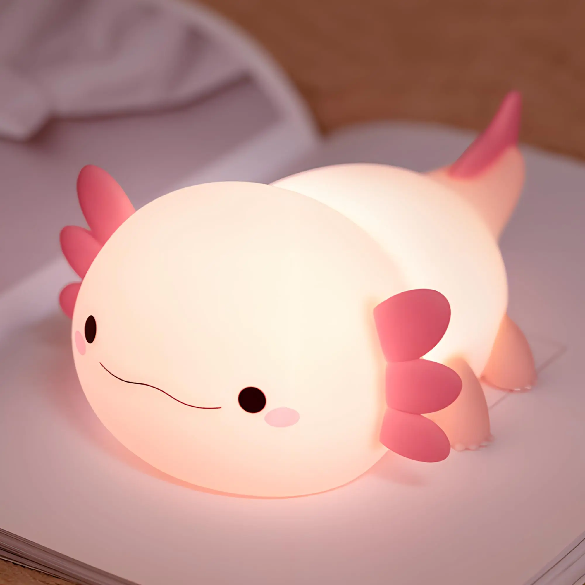 Creative Cute Axolotl LED Night Light,Squishy nightlight,Night Bedroom Lamp,lights bedroom,bedsidelamp,Silicone night light,Touch Control Nightlights Gifts for best friend ,Christmas Gift New Year Gif