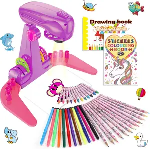Drawing Projector for Kids, Art and Craft Kit, Including Colored Pencils, Crayons, Coloring Books, Toys for 3+ Year Old Boys (Blue Drawing Kit v1)