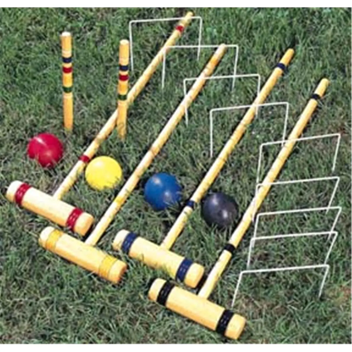 212 MAIN Hardwood Outdoor Croquet Full Kit - 4-Player Garden Game Set with 32-in Mallets, Official Instructions for Kids Outdoor Play, Home Improvement & Family Recreation Use, 32 Inch Mallets, Hard Wood, Official Playing Instructions