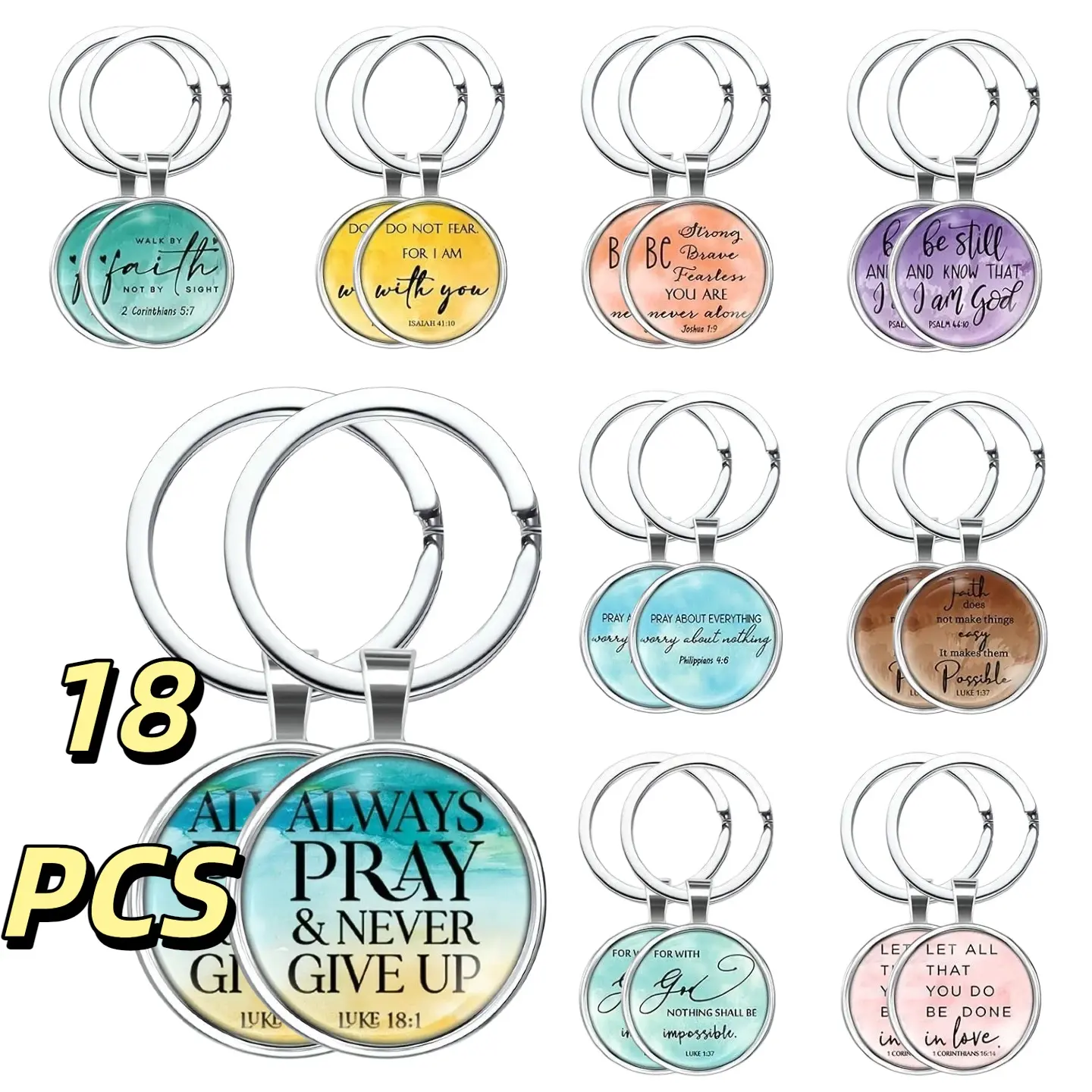 Christian Silicone Keychains 18-Pack Bundle Set, Wristlet Style with Bible Verses, Inspirational Gifts & Party Favors for Men & Women in Multiple Colors, Keychain Bundle Set, Bible Quotes, Bulk Set