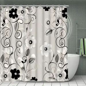 Floral Pattern Bathroom Decoration Accessories Set, Includes Waterproof Shower Curtain Sets, U-Shaped Toilet Pad, Rectangular Pad, Toilet Lid Cover, Casual Style