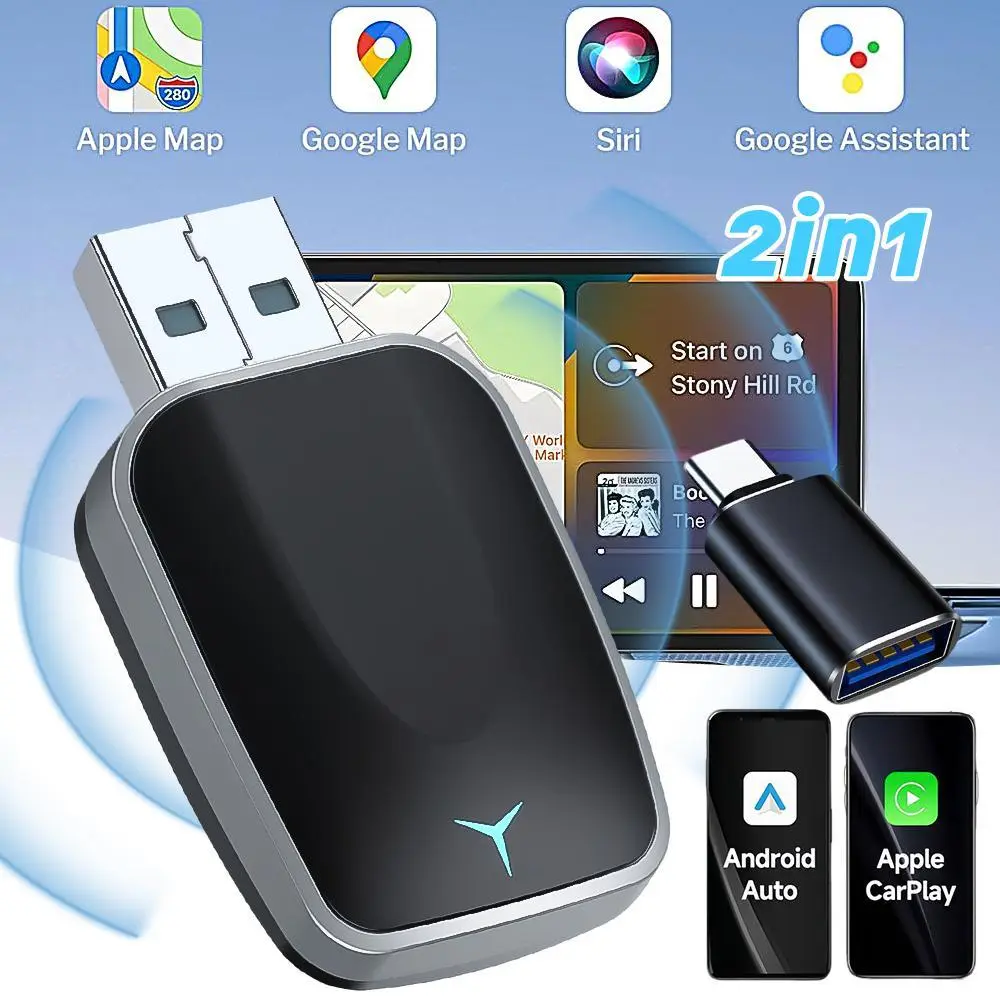 【BackToSchool】 2-in-1 Wireless CarPlay Adapter for Cars - Dual Core 5GHz WiFi & BT 5.2, Mini Plug and Play Android Auto Converter, Stable No Lag