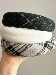Women's 3pcs Retro Plaid Color Block Padded Fabric Headbands, Wide Autumn Winter Hair Hoops, Stylish Headwrap Accessories, Square Headband