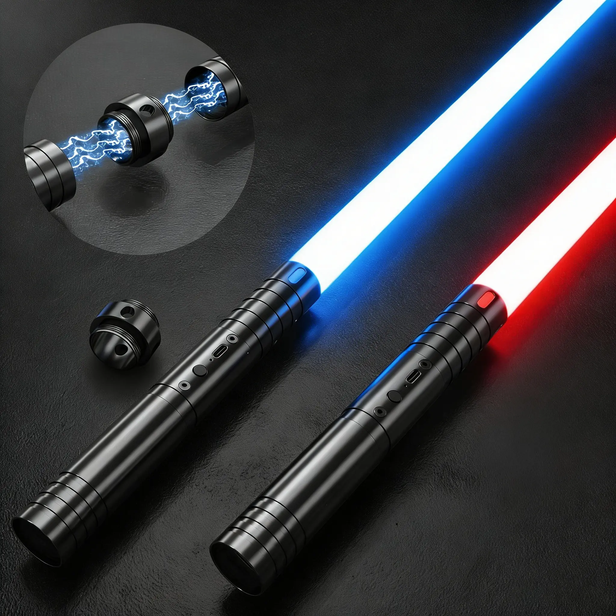2-in-1 Double Bladed Laser Sword with Metal Hilt, RGB Colors & Sound Mode, Force FX Dueling Sword, Rechargeable Glow Light Up Sword, Portable Rechargeable Lightsaber for Cosplay, Birthday & Holiday Gift, USB Rechargeable Lightsaber