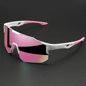 Unisex Futuristic Pink Sunglasses - Oversized White-Pink Wrap-Around Frame, Gradient UV400 Lens, Lightweight Comfort Fit Sports Eyewear for Cycling, Beach Party & Daily Active Looks, Sunglasses Sports Eyewear
