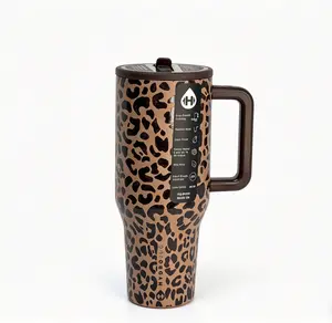 HydroJug 40oz Traveler  Savanna Leopard Classic Brown Leopard Print Tumbler with Triple-Wall Insulation FlipStraw Lid for All-Day Hydration Portable Insulated Flask Mug Printed Drinkware Bottled Bottled  Drinkware Drinkware outdoorfun