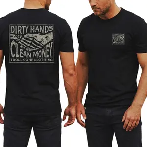 Troll Co Dirty Hands Clean Money Vintage Graphic T Shirt 2 Sides, Distressed Handshake Logo Workwear Tee, Blue Collar Pride Streetwear Shirt, Soft Cotton Durable Daily Wear, Gift for Mechanics Workers
