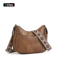 Women's Vintage Crossbody Bag, Fashionable Pu Leather Zipper Shoulder Bag with Adjustable Strap, Casual Crossbody Bag for Daily Used, Adjustable Strap Purse
