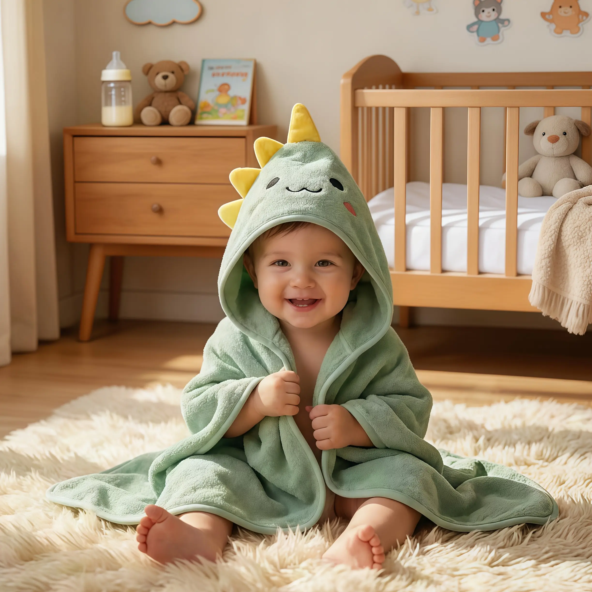 Hooded Bath Towels for Babies - Cute Animal Design Toddler Towel Poncho, Thick Fleece Keeps Baby Cozy Polyester Mix, Super Absorbent Soft Newborn Infant Bath Wrap (Hand Wash Recommended)