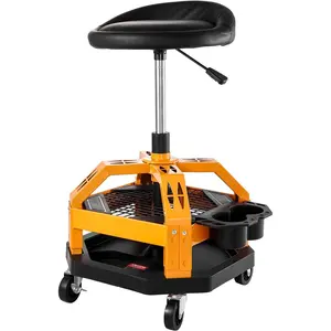 VEVOR Garage Stool, Rolling Mechanic Stool with Dual Storage Trays, Pneumatic Height 23.6–29.5 in, Soft Waterproof Cushion, 360 °   Swivel Casters for Garage, Shop & Auto Repair