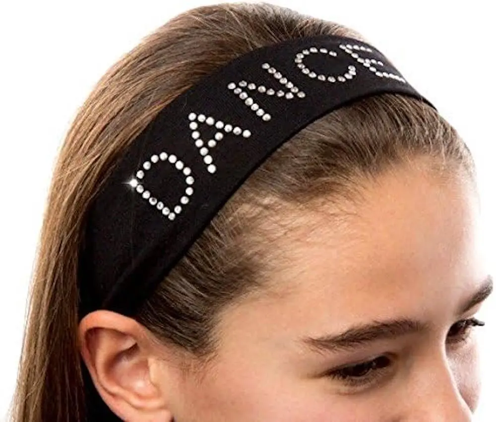 Funny Girl Designs Dance Rhinestone Cotton Stretch Headband for Ages 5-Adult