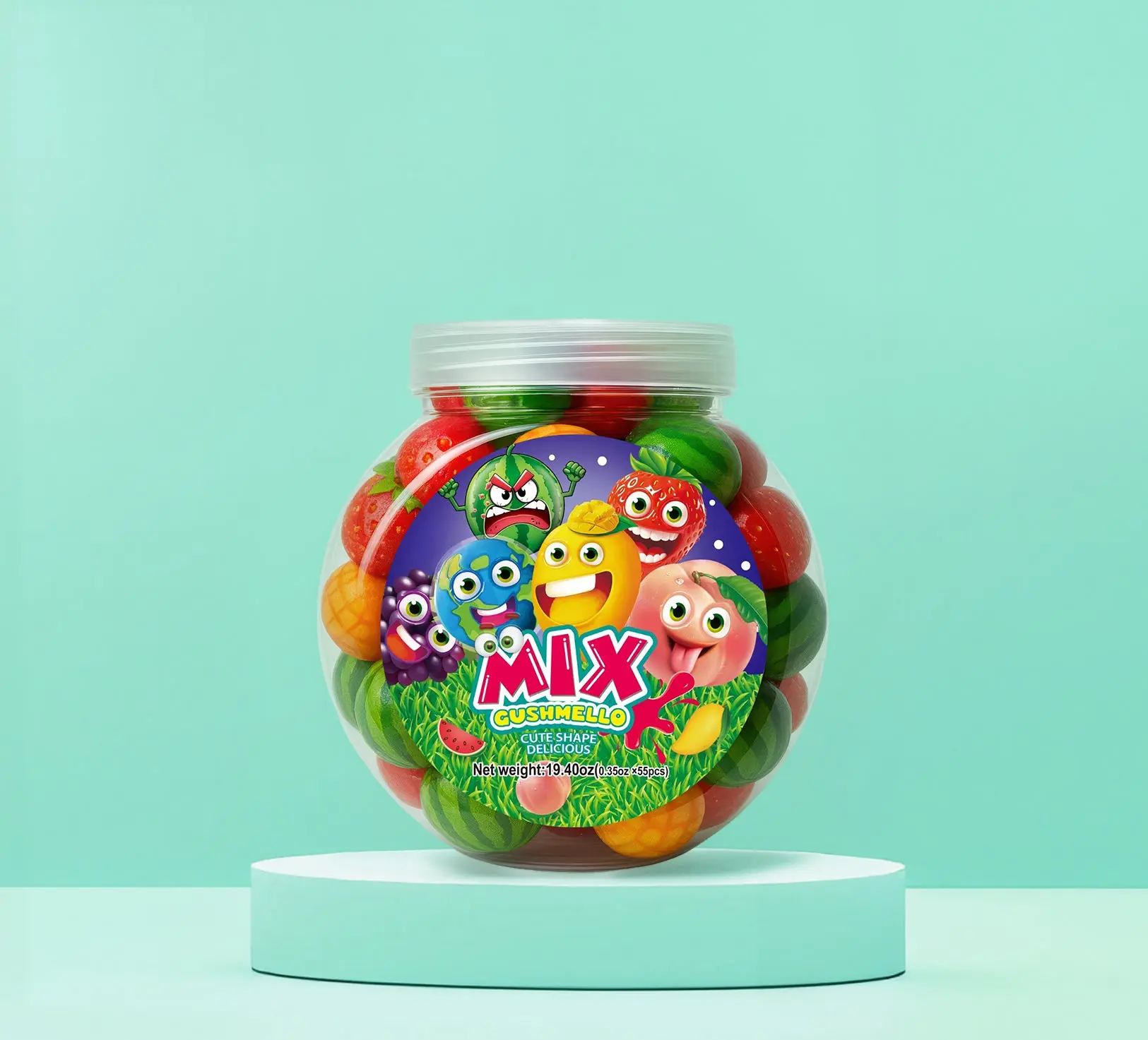 Zoomi™ Gushmello Snack Mix Jar - Chewy, Sweet Fruit-Flavor Candy Container, Fruits